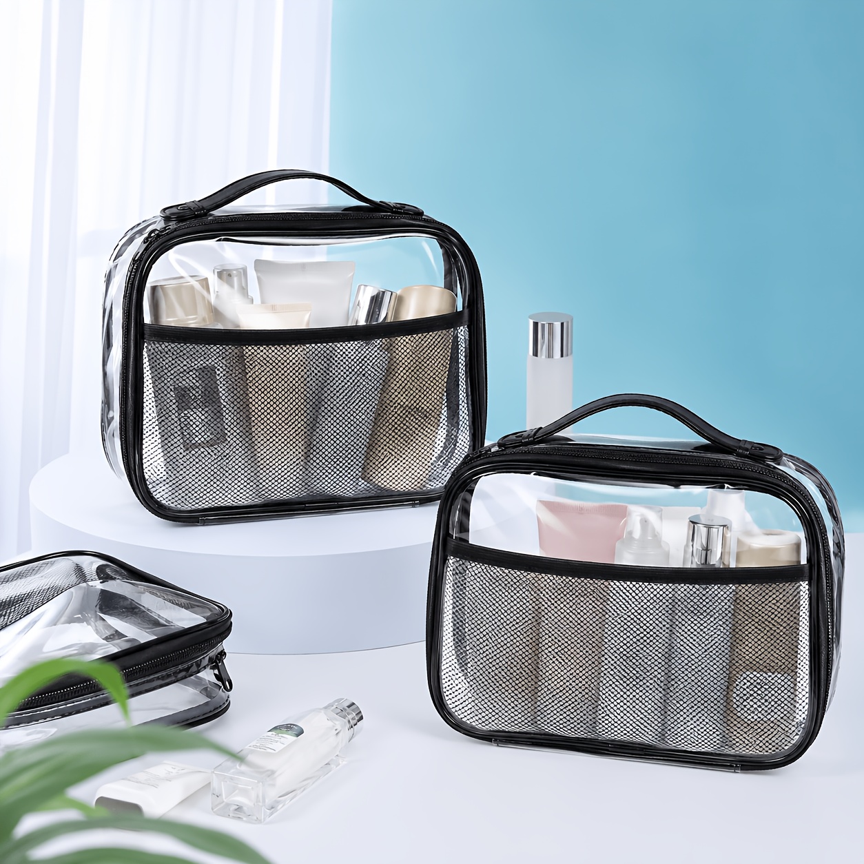 Skincare D'Alba - Durchsichtige Kosmetiktasche, transparenter Make-up-Organizer mit Reißverschluss,