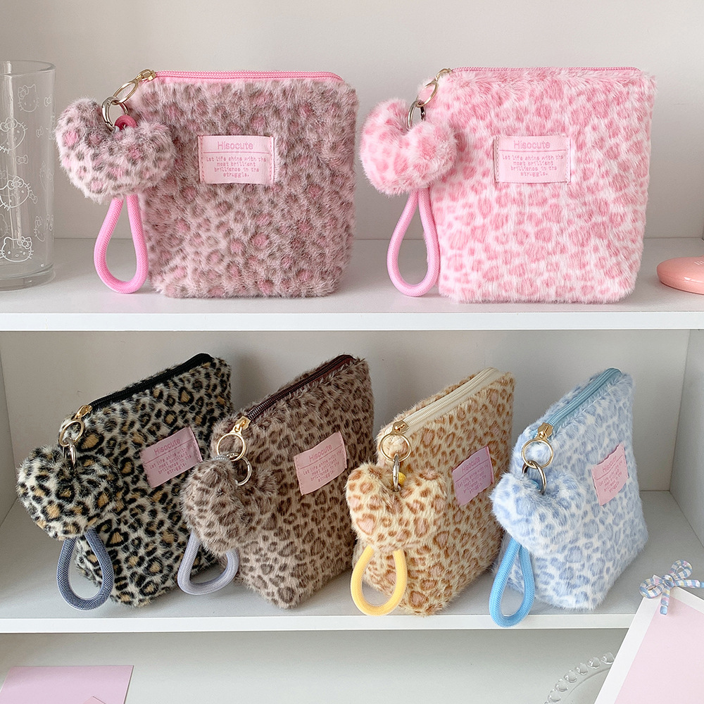 Skincare D'Alba - Neue Vintage Plüsch-Leopardenmuster Kosmetiktasche für Mädchen