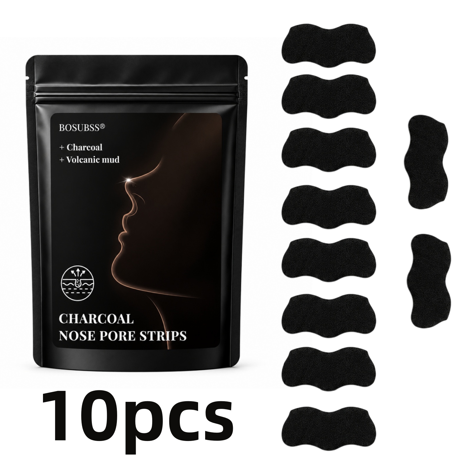 Charcoal Pore Strip - 10 Stück Aktivkohle-Nasenpflegestreifen, Vulkanisches Schlamm-Style Nasenstreifen-Set,